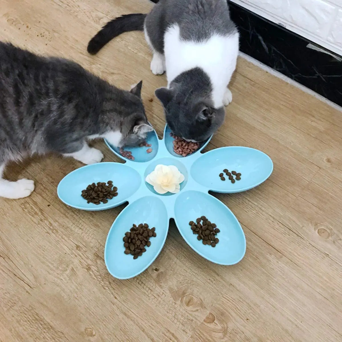 Tigela para animais de estimação em formato de flor com 6 tigelas conectadas para cães e gatos pequenos, tigela de água, tigelas de alimentação para filhotes, alimentador para alimentação lenta
