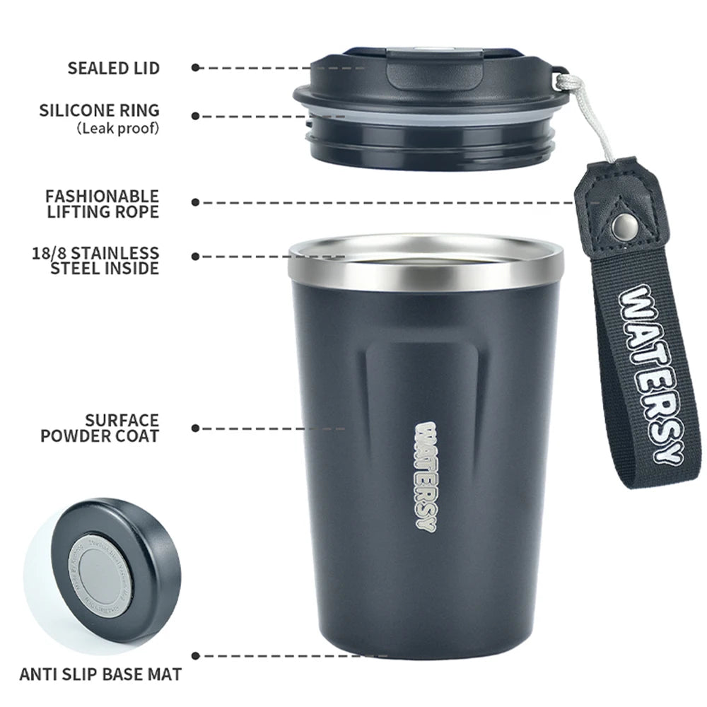 Caneca térmica de aço inoxidável 380ml para café, parede dupla, com isolamento a vácuo, para escritório, casa, viagem, carro, caneca