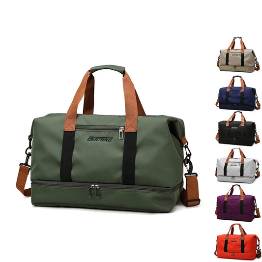 Bolsa de viagem masculina e feminina de grande capacidade para bagagem de mão, separação seco-molhado, bolsa esportiva de fitness, pacote de viagem de curta distância