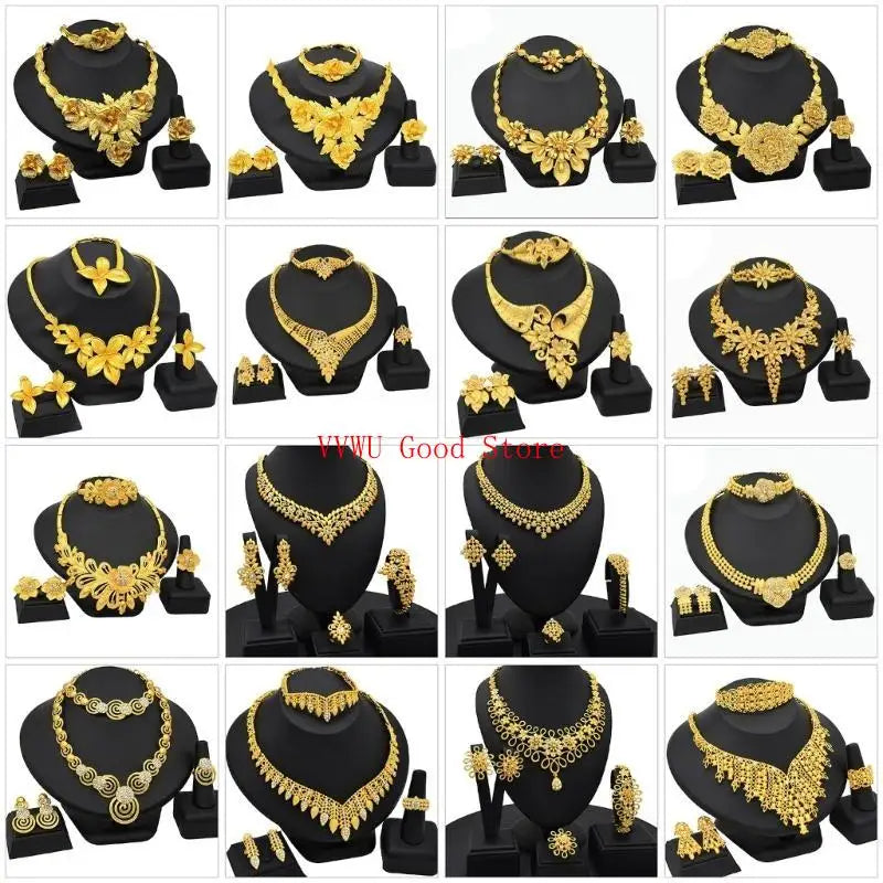 Conjunto de joias florais com strass dourados resistentes, acessório de moda portátil para noivas e festas noturnas