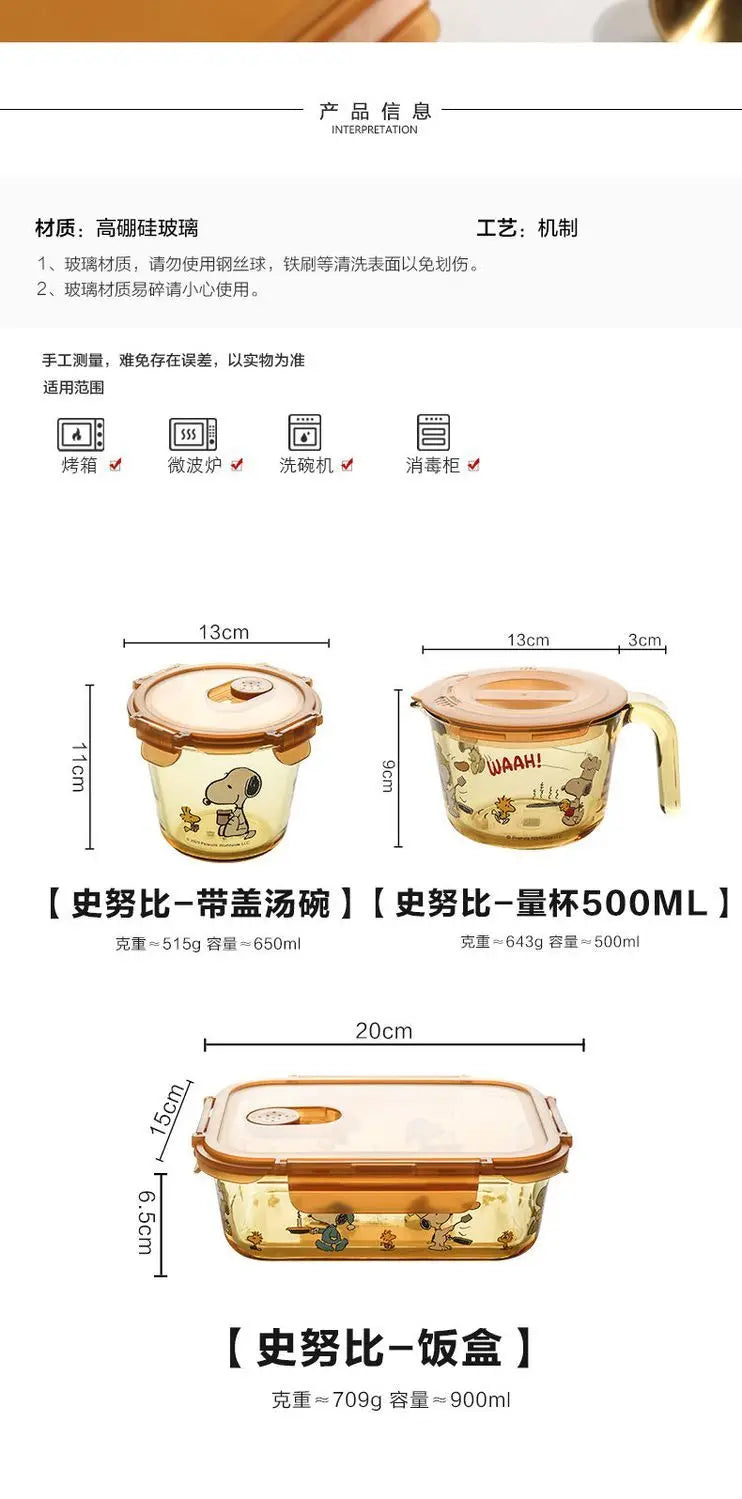 Lancheira de aço inoxidável multicamadas Snoopy com vidro fumê, lancheira térmica portátil para alimentos, piquenique, escritório, crianças, trabalhadores, escola, Bento