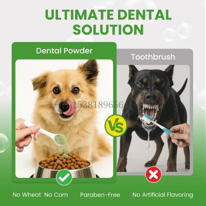 Pó para limpeza de dentes de animais de estimação, hálito refrescante para cães, ferramenta de limpeza de dentes de cães fácil de usar, cuidado com os dentes de gatos B03D