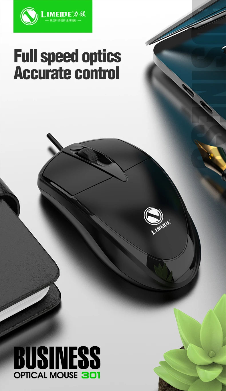 301 Mouse com fio para jogos de escritório, computador desktop, laptop, mouse comercial, mouse óptico USB