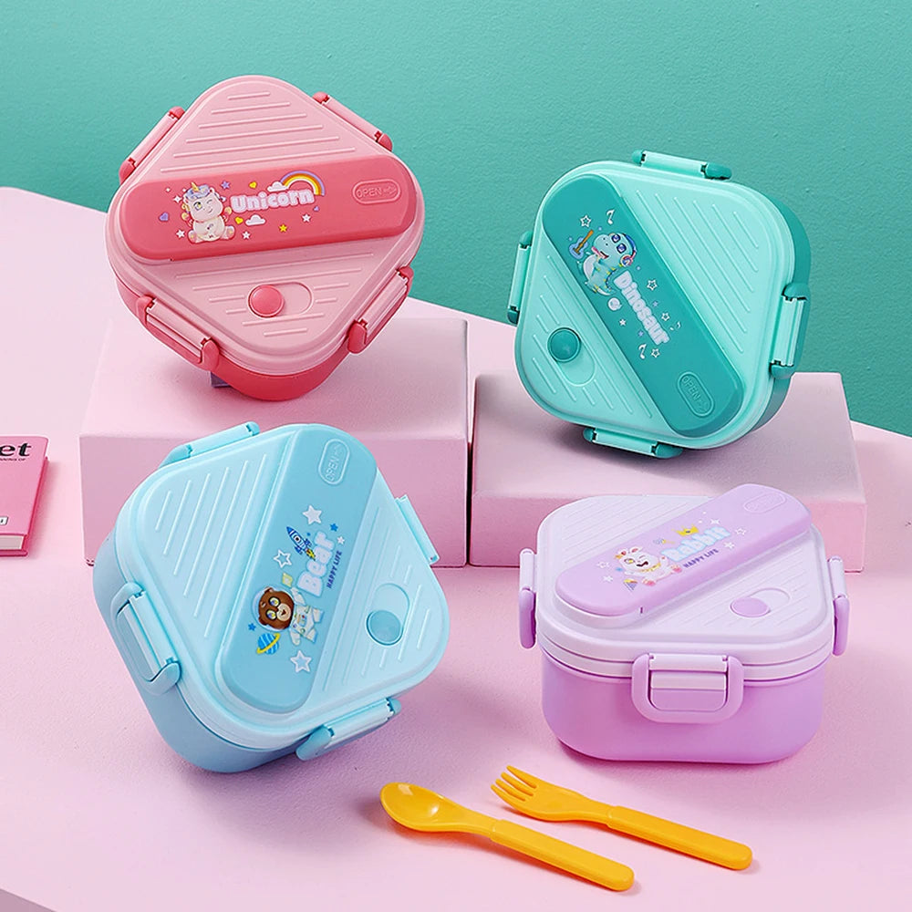 Lancheira de unicórnio com 3 grades para crianças, estudantes, sanduíche, frutas, recipiente para armazenamento de alimentos, caixa de bento de desenho animado para acampamento escolar