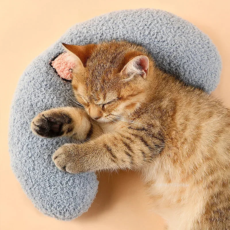 Travesseiro calmante para animais de estimação, confortável, fofo, em formato de U, almofada elástica para gatos, adequado para a pele, acessórios para animais de estimação para cães