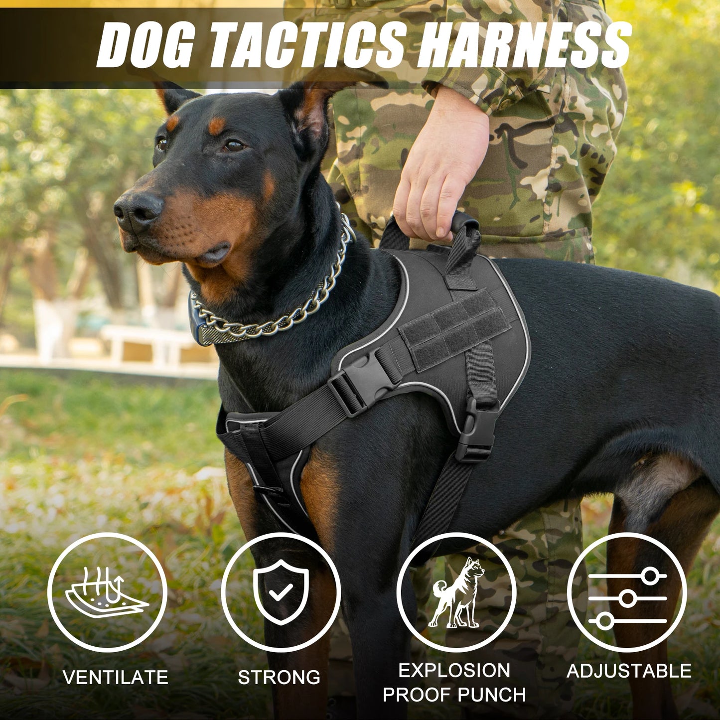 Arnês tático para cães, colete de treinamento para animais de estimação, Doberman Pinscher, arnês para cães de pequeno, médio e grande porte, à prova de explosão
