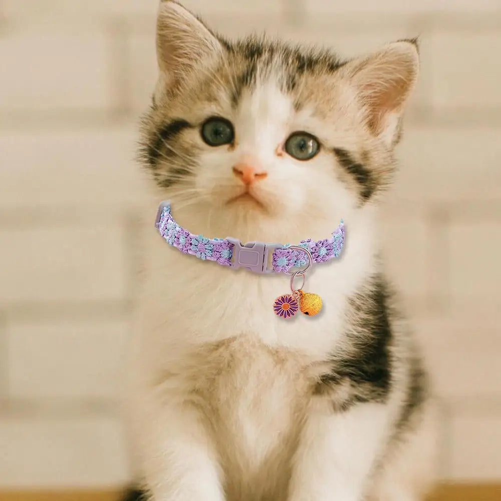 Pet Collar With Bell Cartoon Footprint Colorful Dog Puppy Kitten Collar Adjustable Safety Bell Ring Necklace Pet Accessories