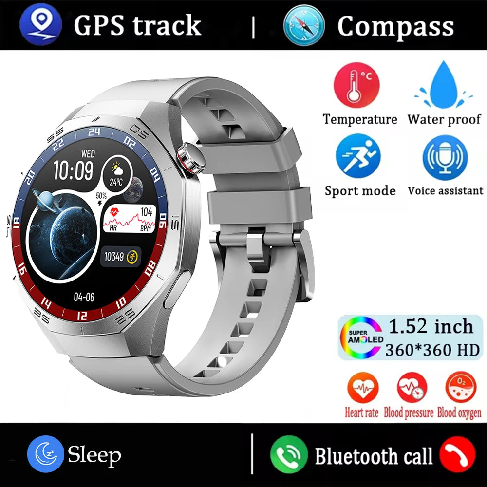 2025 Novo para Android e iOS Smart Watch Masculino Tela AMOLED GPS Trajetória de movimento Frequência cardíaca Bluetooth Chamadas SmartWatch à prova d'água