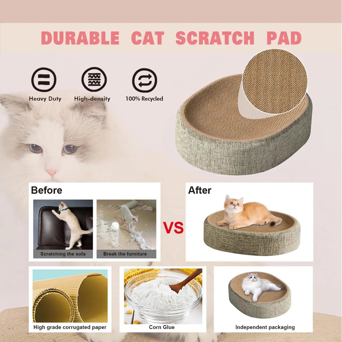 Arranhador oval para gatos, cama de sisal para arranhar, tapete de dormir multiuso para animais de estimação, resistente ao desgaste, cama para arranhar para gatos