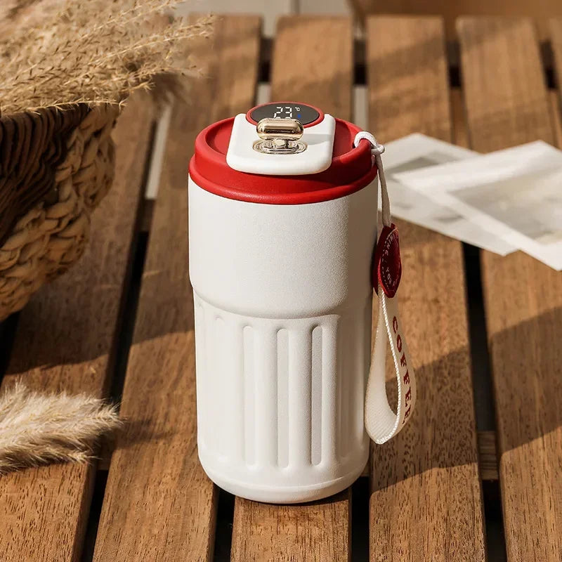 Caneca térmica de aço inoxidável com LED para café de 450 ml, garrafa térmica com display para manter frio e quente, caneca térmica para viagem e garrafa térmica a vácuo