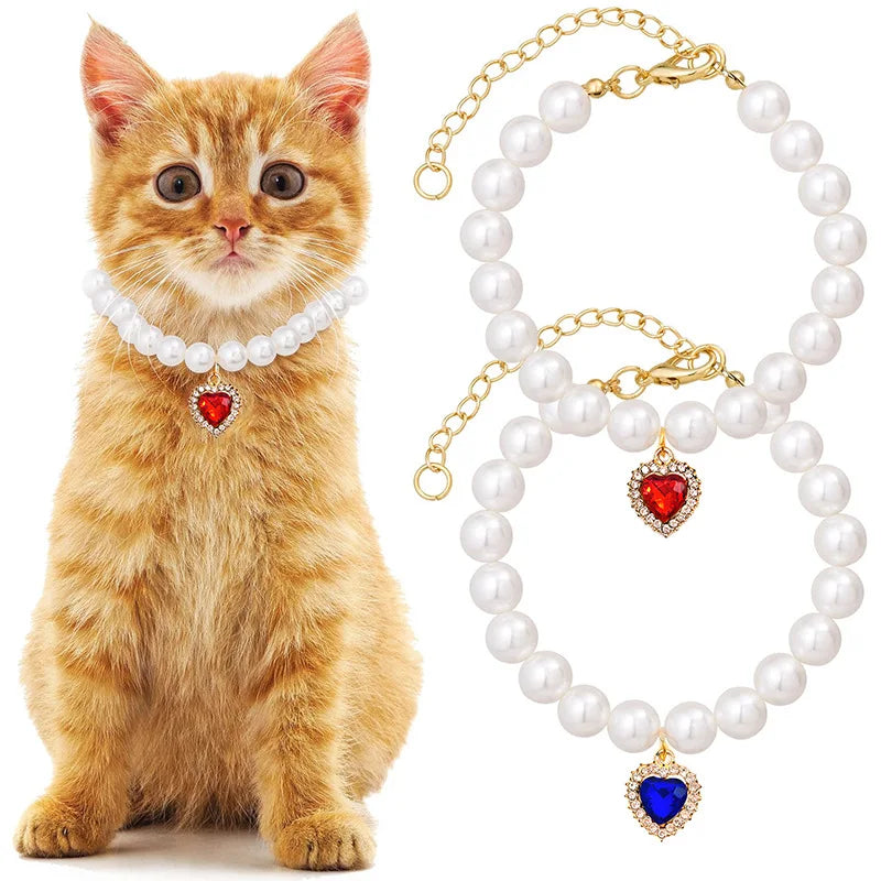 Pet Pearl Adjustable Collar Cat Jewelry Pendant Princess Gem Necklace Dog Sweet Decorations Puppy Rhinestone Collar Accesorios