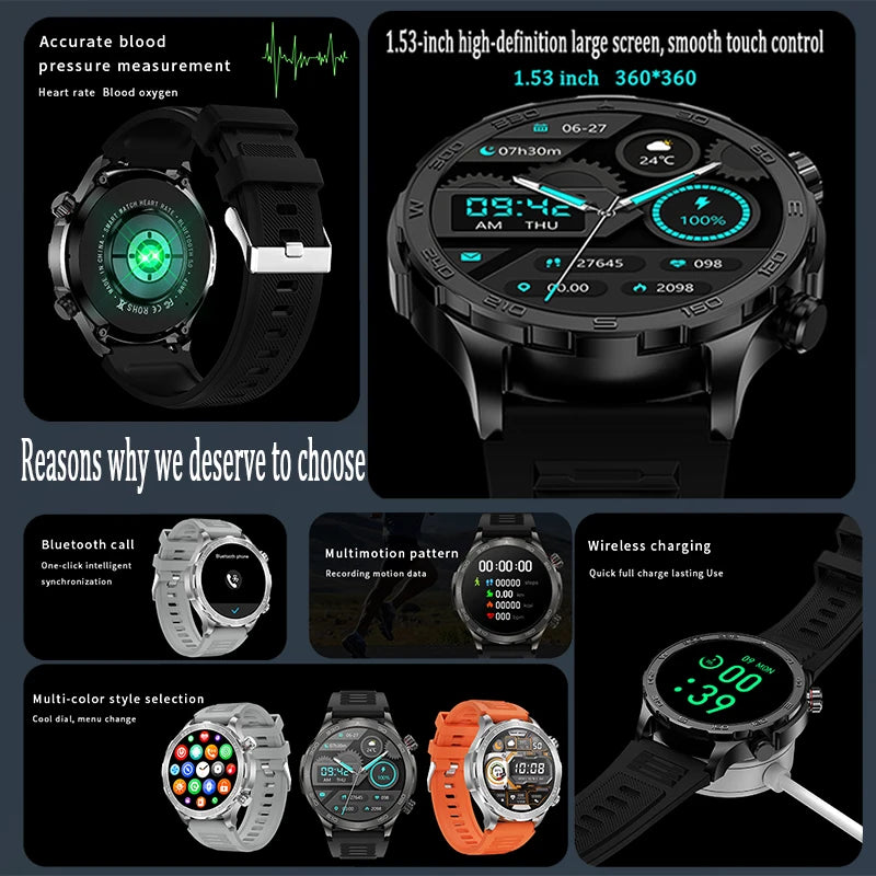 Novo relógio inteligente masculino com GPS e Bluetooth, tela AMOLED HD, frequência cardíaca, NFC, IP68, à prova d'água, esportivo, para Android e iOS, 2025