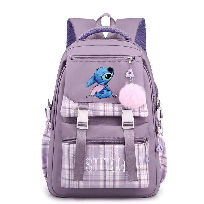 Mochilas escolares Stitch para estudantes do ensino médio, mochila feminina de grande capacidade para laptop, mochila escolar para ensino fundamental e médio