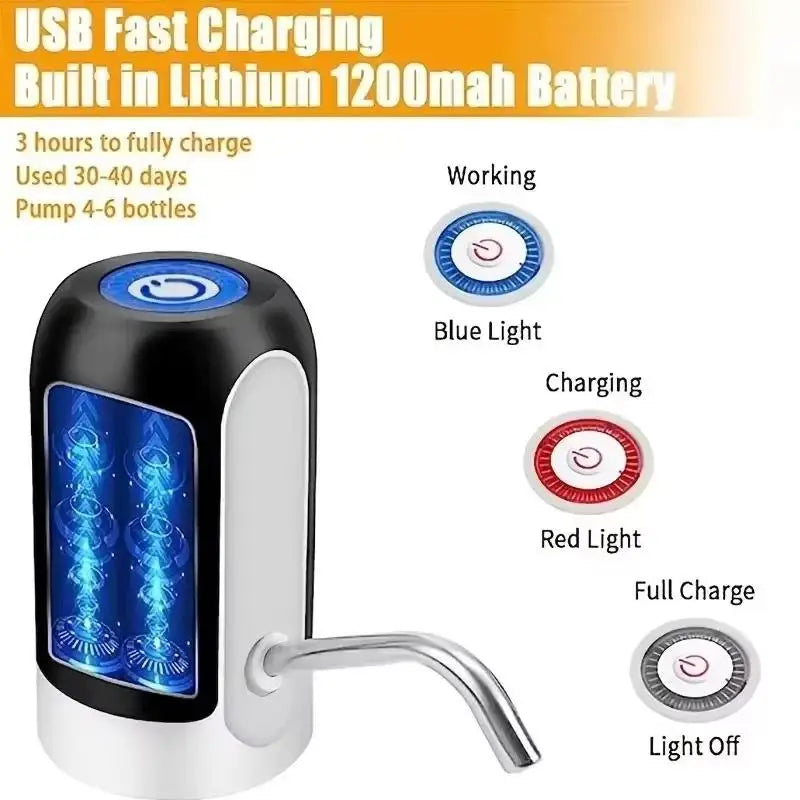 Bomba de água automática para garrafa de água, 1 peça, carregamento USB, bomba de água, interruptor automático de um botão para dispensador de água