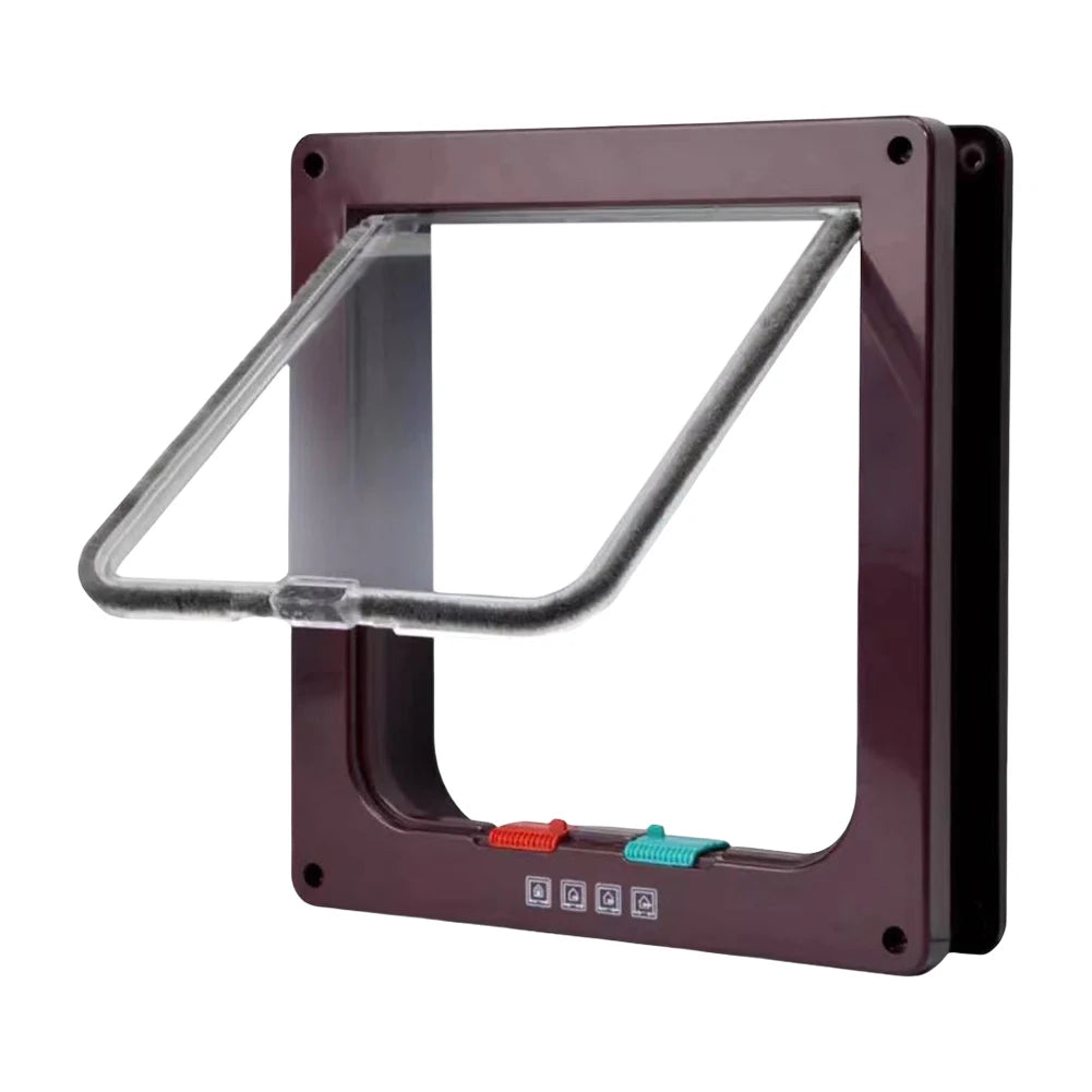 Portão pequeno de plástico ABS para animais de estimação com trava de segurança de 4 vias, porta fina transparente para gatos, porta deslizante para animais de estimação e aba para gatos à prova de intempéries