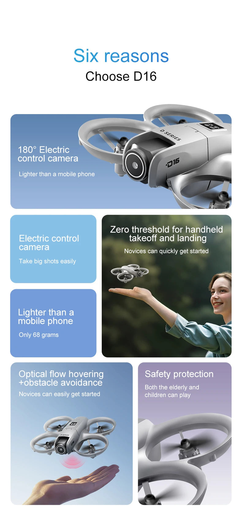 Mini drone Xiaomi D16 com câmera HD 8K ajustável de 180° e WiFi com fluxo de luz, drone de bolso para evitar obstáculos, quadricóptero RC