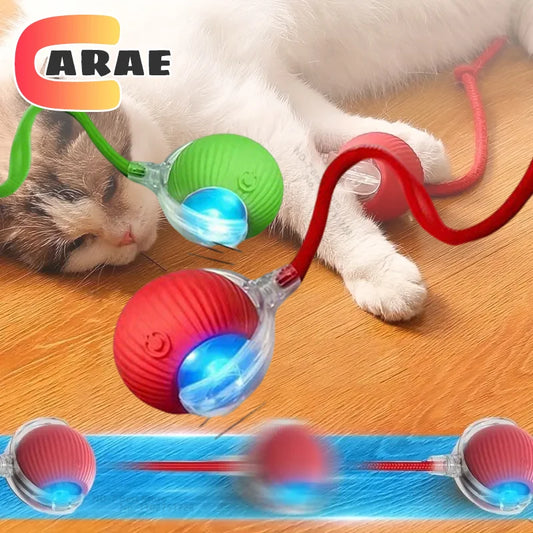 Bola automática para provocar gatos com movimento automático e cauda falsa, brinquedo interativo com sensor inteligente recarregável para gatos em ambientes internos