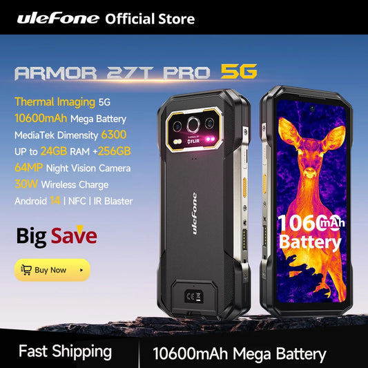 Ulefone Armor 27T Pro 5G, telefone robusto, 10600mAh, Android 14, smartphone com câmera noturna de 50MP+64MP, 6,78" 120Hz, 24GB+256GB NFC