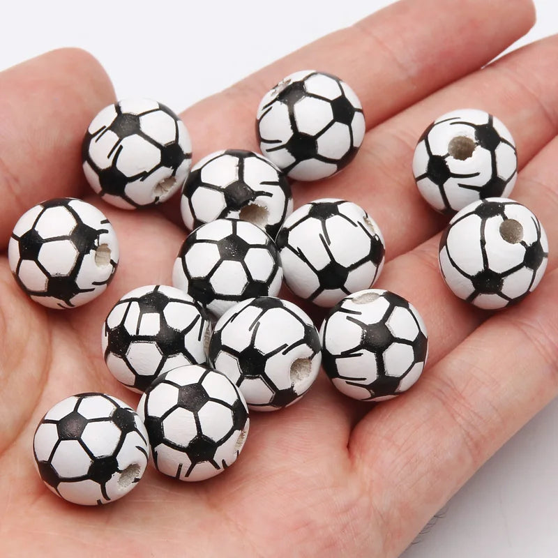 10 peças de contas espaçadoras de beisebol de basquete de 16 mm, bolas redondas de madeira para fazer pulseiras e colares, suprimentos para joias faça você mesmo
