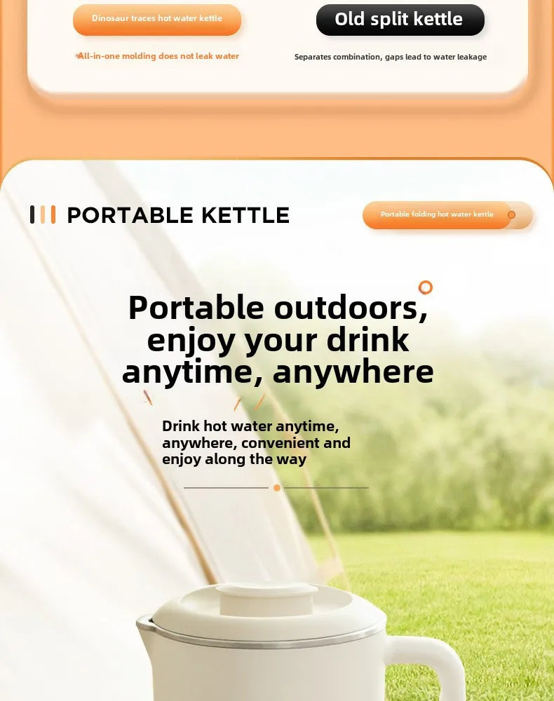 Chaleira dobrável para viagem, pequena chaleira dobrável portátil para áreas externas, aço inoxidável 304, chaleira elétrica