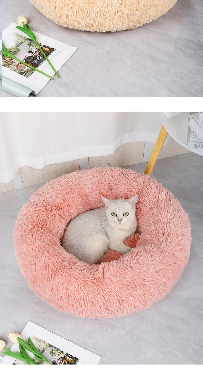 Ninho de pelúcia para animais de estimação, ninho de gato de inverno, ninho de cachorro, quente, removível e lavável, redondo, cama para animais de estimação, decoração sazonal universal para casa