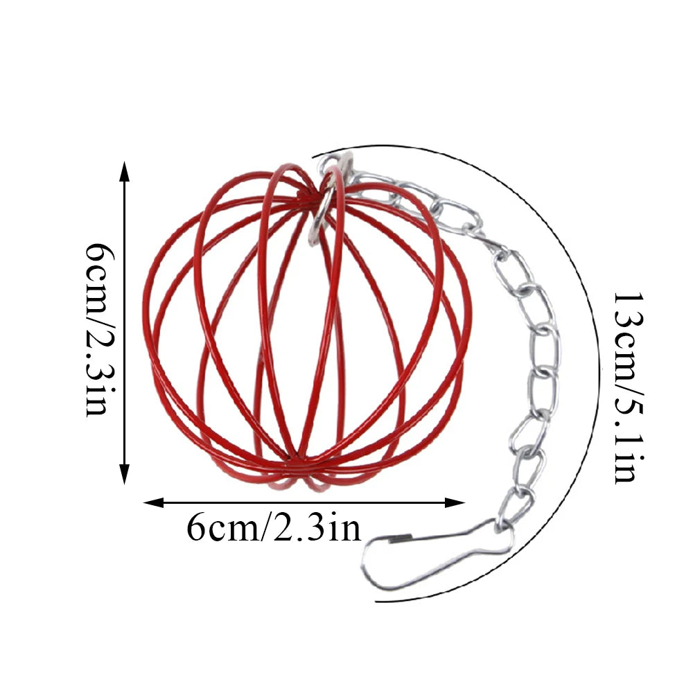 Pet Rabbit Hay Manger Food Feeder Small Metal Hamster Pet Hanging Grass Ball Rack Long Chain Round Rabbit Grass Feeding Balls