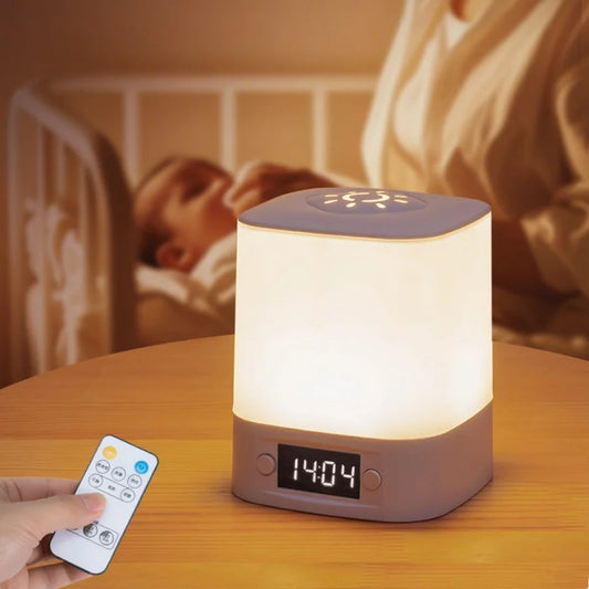 Lâmpada noturna LED com controle remoto e display de hora ou sem proteção para os olhos, lâmpada de leitura, luz noturna de cabeceira recarregável
