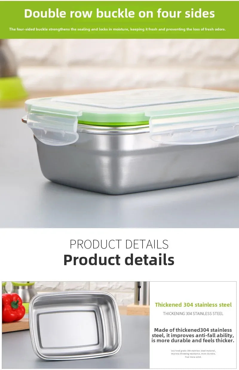 Caixa de armazenamento refrigerada de aço inoxidável 304, caixa de almoço selada à prova de vazamentos, caixa de frutas com tampa, recipiente para bolinhos, caixa de armazenamento refrigerada