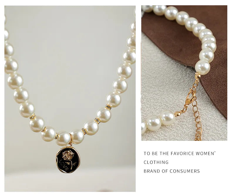 Pet Cat Collars Pearl Rose Pendant Necklace Cat Dog Pearl Collar Pet Pendant Cute High Beauty Retro Decoration Teddy Dog Collar