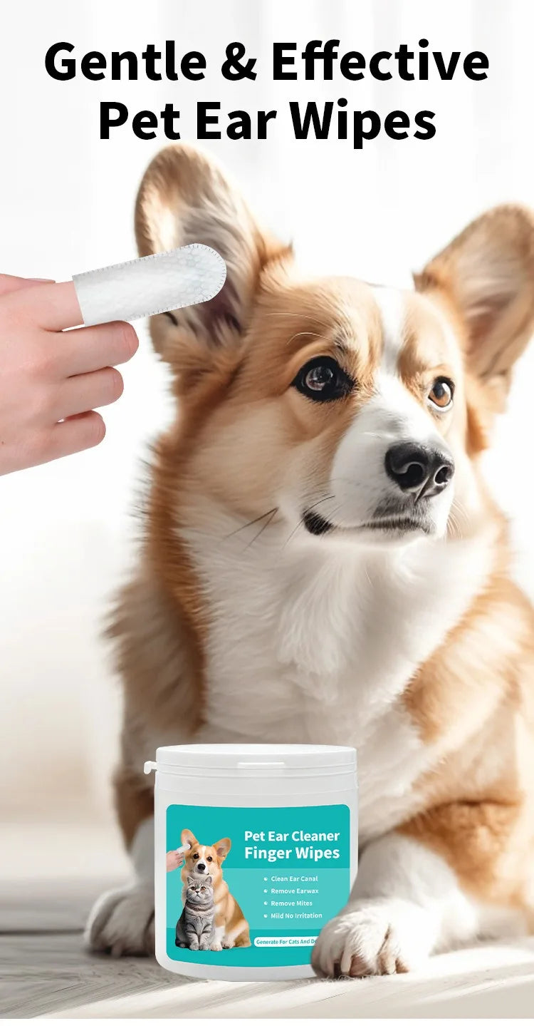 Produtos de limpeza para animais de estimação Lenços umedecidos para limpeza de orelhas Pontas dos dedos para cuidados com as orelhas Remoção de ácaros Produtos para limpeza de orelhas de cães e gatos