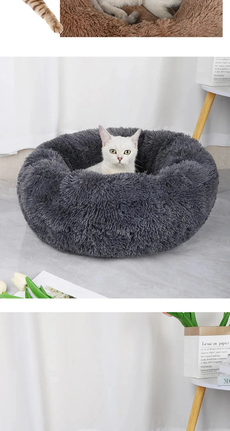 Ninho de pelúcia para animais de estimação, ninho de gato de inverno, ninho de cachorro, quente, removível e lavável, redondo, cama para animais de estimação, decoração sazonal universal para casa