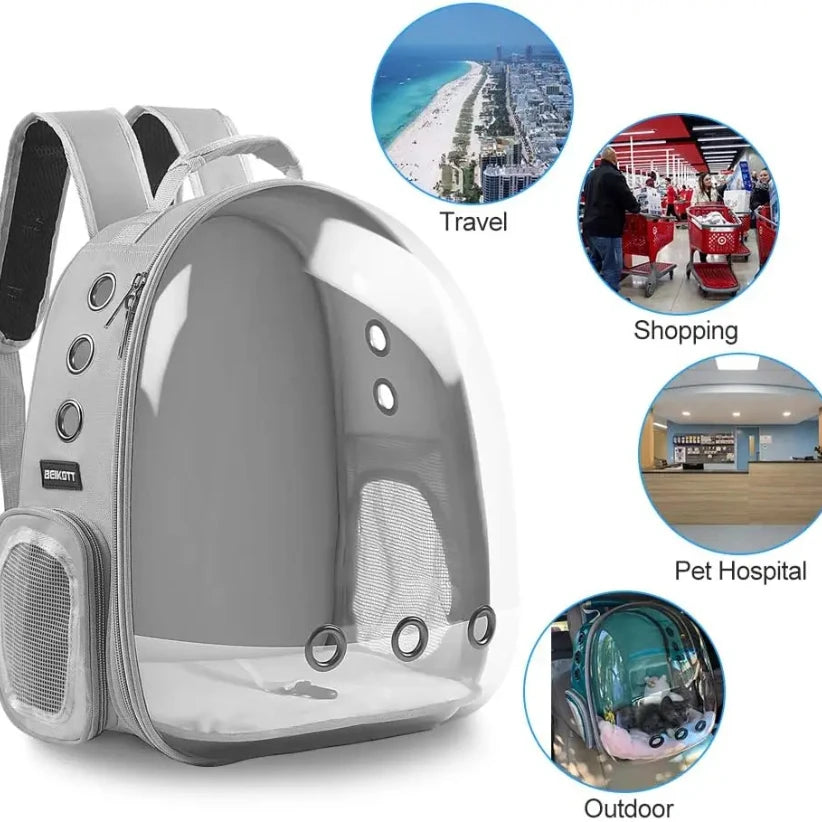 Mochila para gatos, bolsa respirável, cápsula transparente, portátil, para viagem ao ar livre, bolsa de ombro para animais de estimação, mochila para animais de estimação