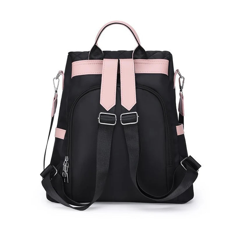 Mochila feminina de grande capacidade, bolsa de ombro à prova de roubo, elegante, feminina, viagem, Oxford, mochila de segurança preta