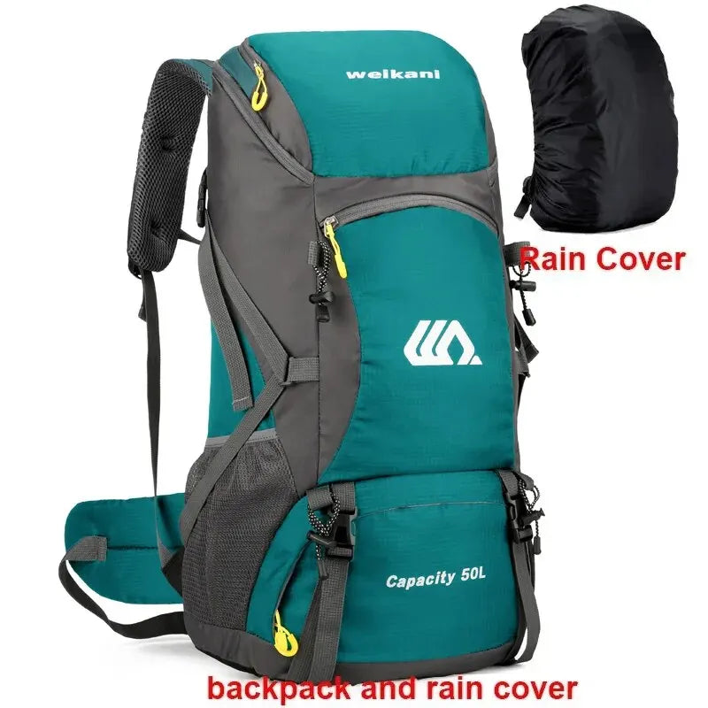 Mochila de viagem 50L para acampamento, bolsa grande para caminhada, mochila turística à prova d'água para esportes ao ar livre, escalada e montanhismo