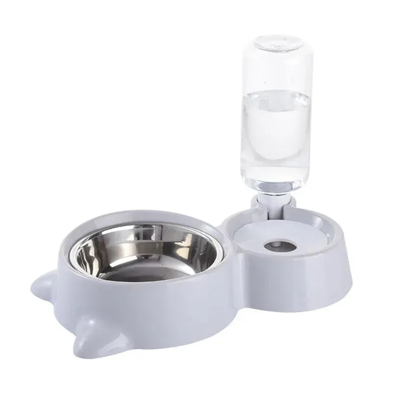 Tigela de comida para animais de estimação, recipiente de comida com armazenamento automático de água e equipado com dispensador de água para animais de estimação 2 em 1 dispensador de água para tigela de gato