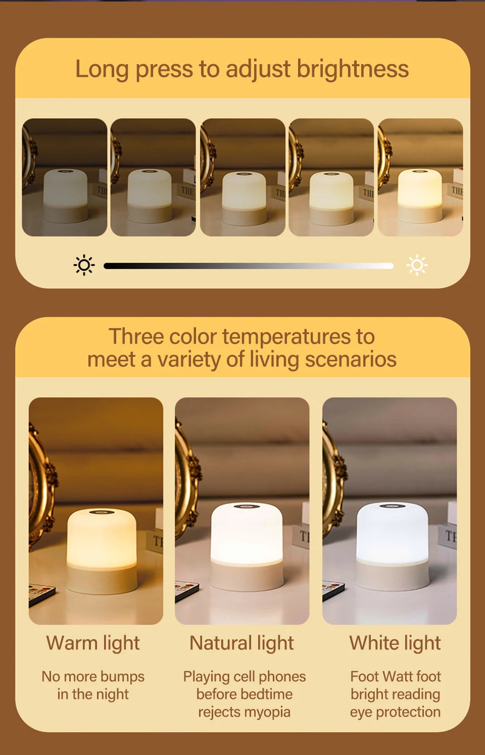 Lâmpada noturna LED sensível ao toque, USB, recarregável, regulável, de cabeceira, para decoração de quarto, presente de Natal, lâmpada noturna infantil