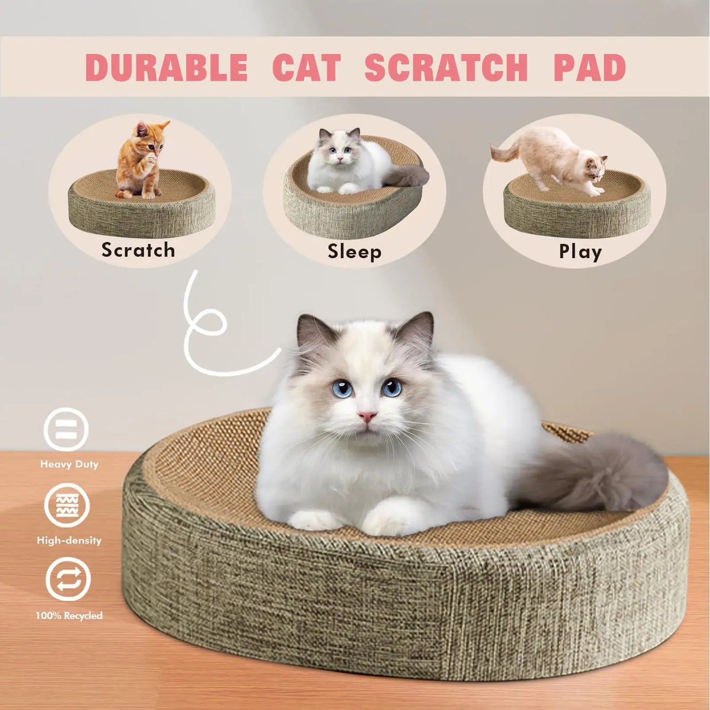 Arranhador oval para gatos, cama de sisal para arranhar, tapete de dormir multiuso para animais de estimação, resistente ao desgaste, cama para arranhar para gatos