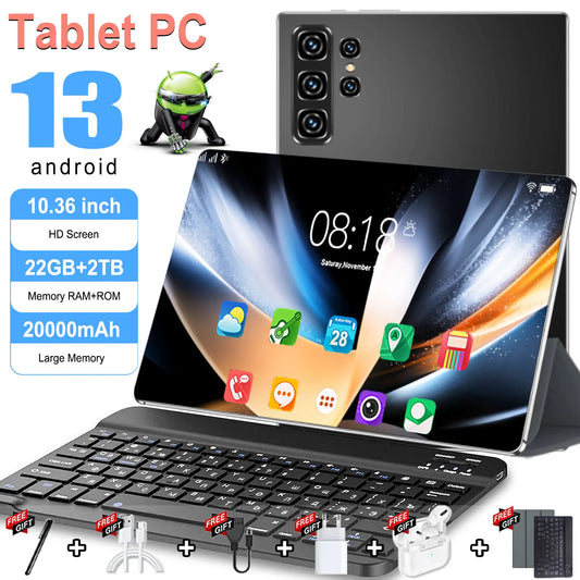 Tablet Android 2025, 20000mAh, 10,36 polegadas, versão global, 22 GB + 2 TB, nova rede, 14 núcleos, Android 13.0, Wi-Fi