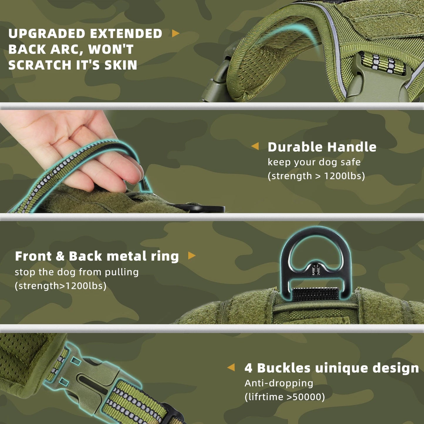 Arnês tático para cães, sem puxar, ajustável e respirável, colete MOLLE para cães de médio e grande porte, refletivo, militar