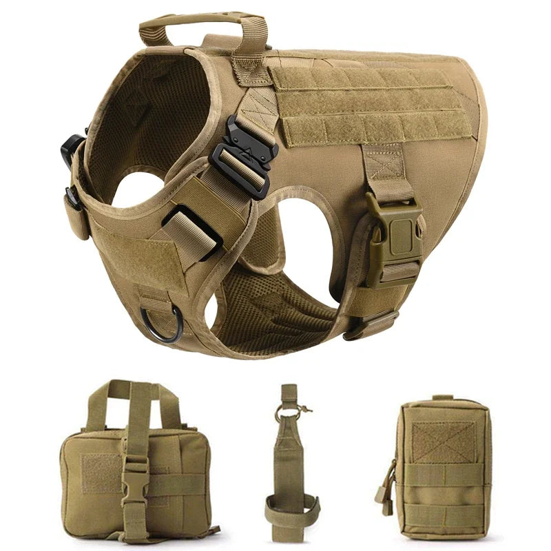 Colete militar tático para animais de estimação, pastor alemão, golden retriever, conjunto de arreios e guia para cães de todas as raças