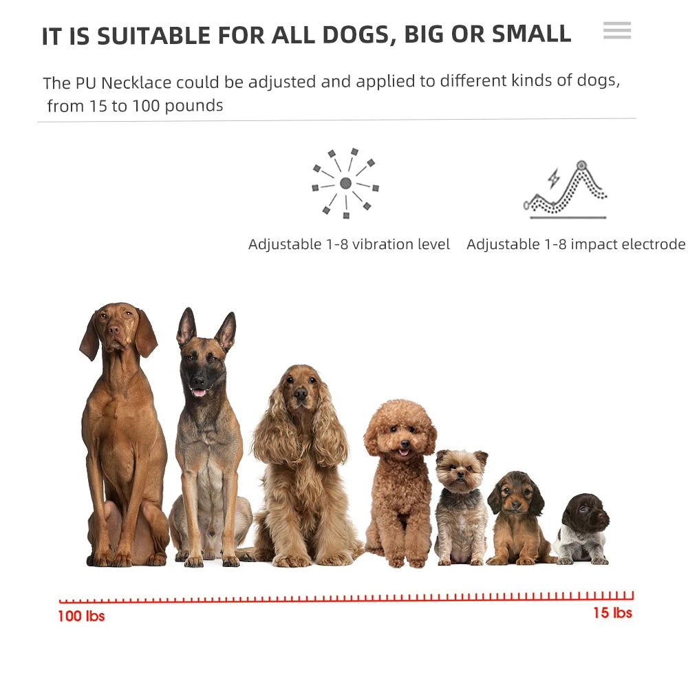 Coleira elétrica para treinamento de cães, antilatidos, à prova d'água, recarregável, controle remoto para animais de estimação, para todos os tamanhos, choque, vibração, som