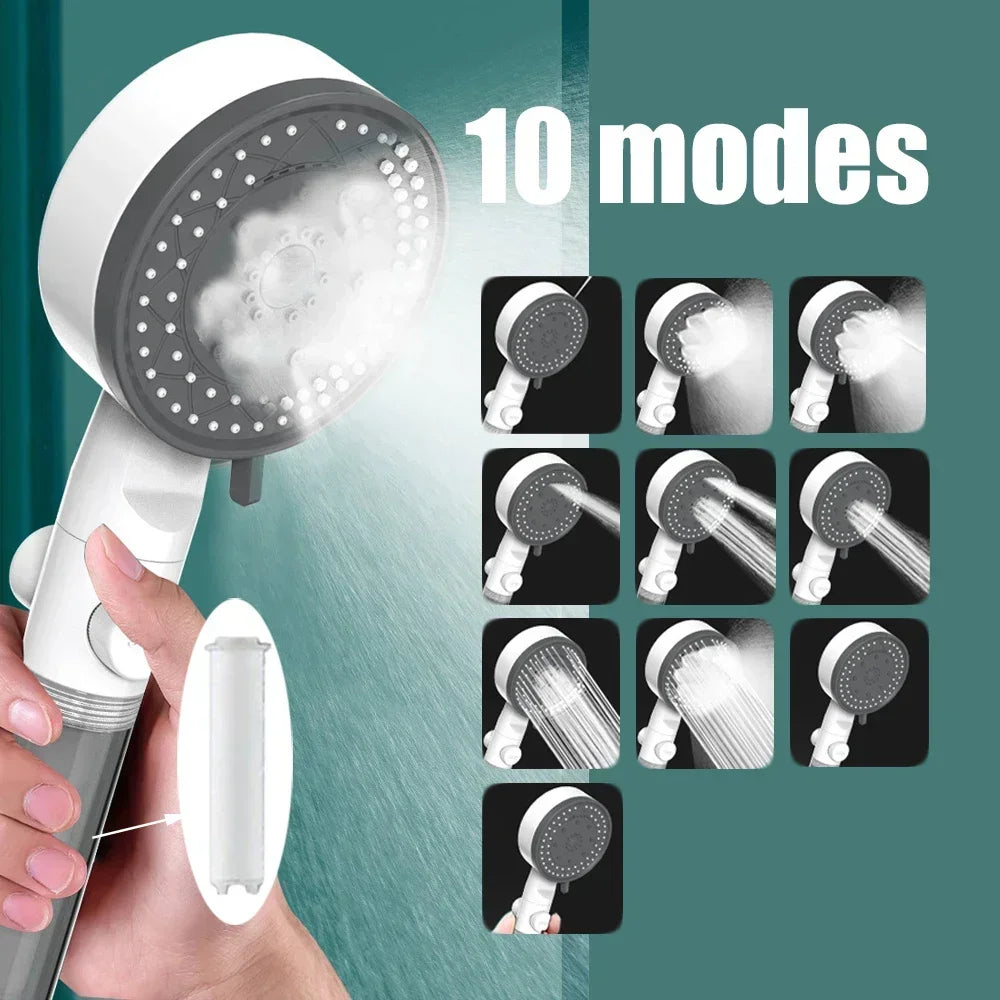 Chuveiros de alta pressão com filtro de 10 modos, parada de um toque, pulverizador portátil para economia de água, acessórios para banheiro