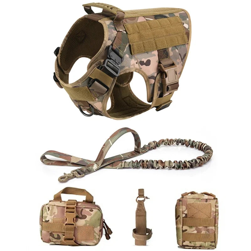 Colete militar tático para animais de estimação, pastor alemão, golden retriever, conjunto de arreios e guia para cães de todas as raças