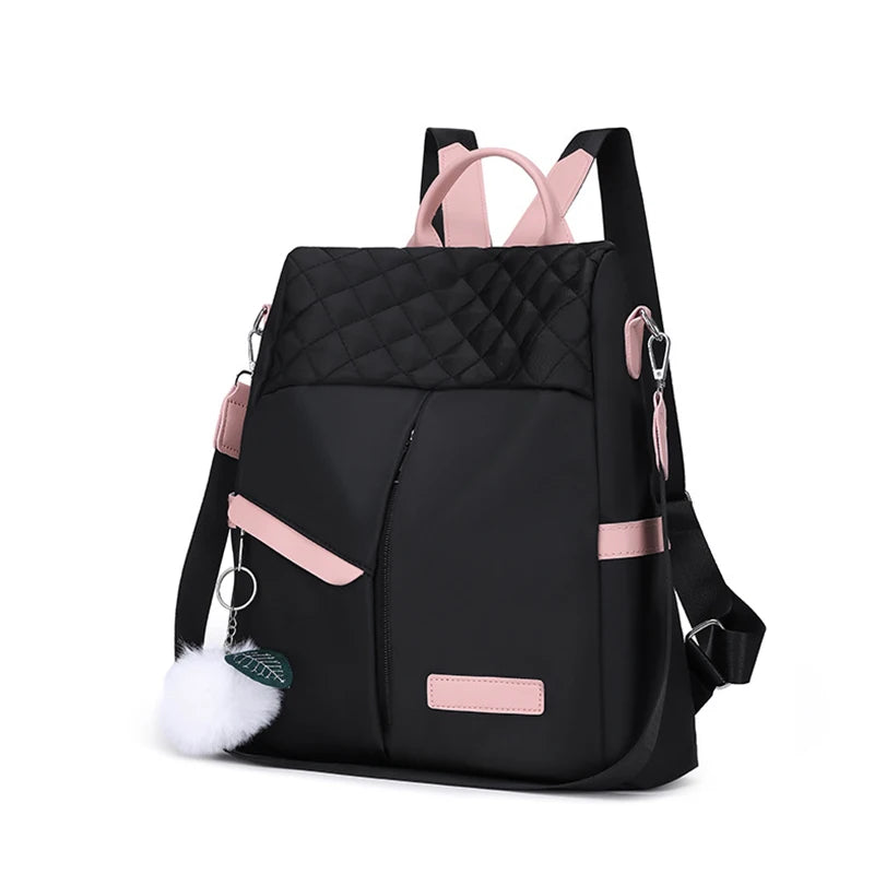 Mochila feminina de grande capacidade, bolsa de ombro à prova de roubo, elegante, feminina, viagem, Oxford, mochila de segurança preta