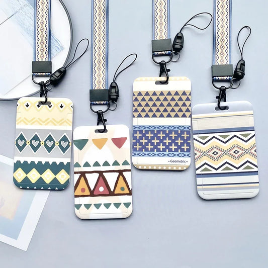 Capa para cartão de identidade estudantil com alça de pescoço, bolsa geométrica feminina masculina, crachá de trabalho, ônibus, porta-cartão de crédito, bolsas com cordão