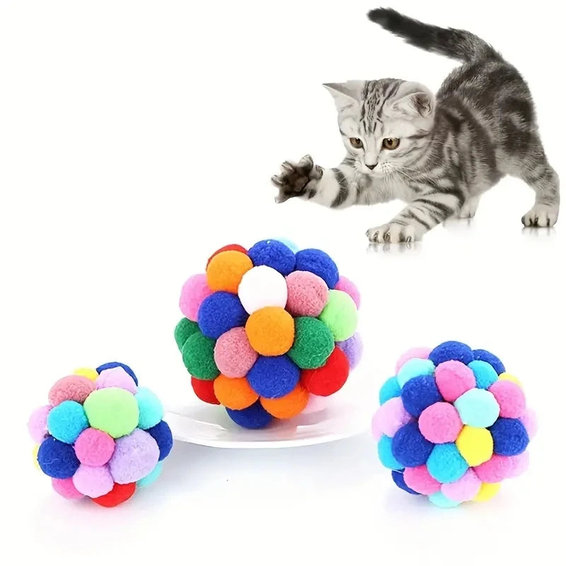 1/3 peças brinquedos para gatos bola de pelúcia para gatos brinquedo para animais de estimação bola elástica de sino bola auto-oi bola brincando bola de lã colorida para gatos