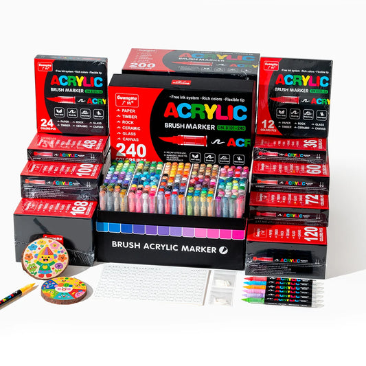 Conjunto de marcadores profissionais para artistas, 12-240 cores/caixa - Marcadores acrílicos líquidos de ponta macia para desenho em linha reta, pintura artística de grafite faça você mesmo