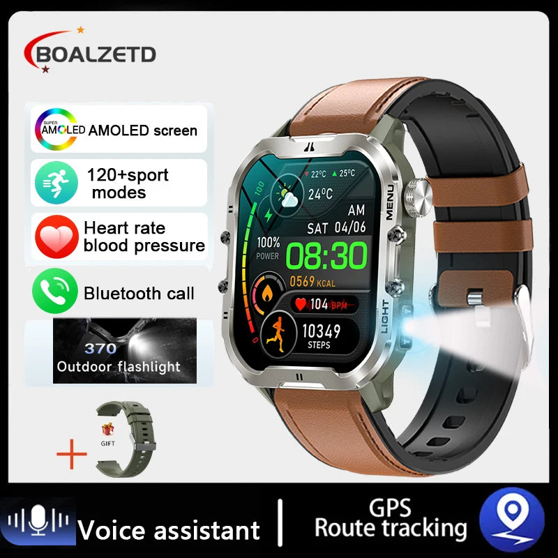 Novo relógio inteligente militar Xiaomi 2024 para homens, esportes ao ar livre, lanterna, fitness, monitor de saúde, 1,96" BT Call Smartwatch