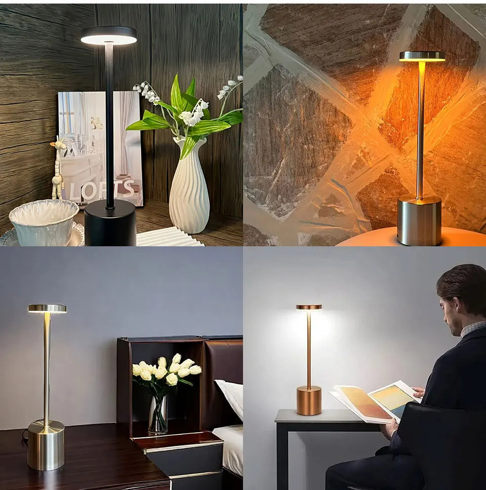 Abajur de mesa USB recarregável sem fio, abajur com luz noturna sensível ao toque, decoração para casa, abajur retrô portátil para quarto
