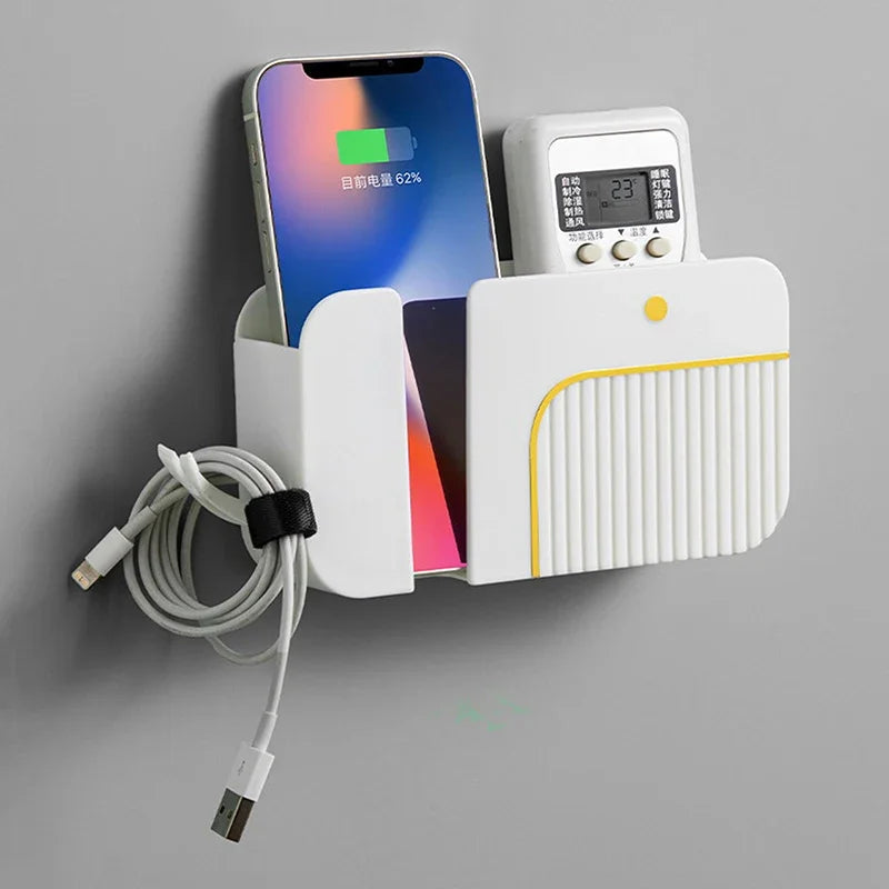 Caixa de armazenamento de controle remoto de celular 2 em 1 montada na parede, suporte de armazenamento multifuncional sem impactos, suporte de armazenamento de detritos de parede